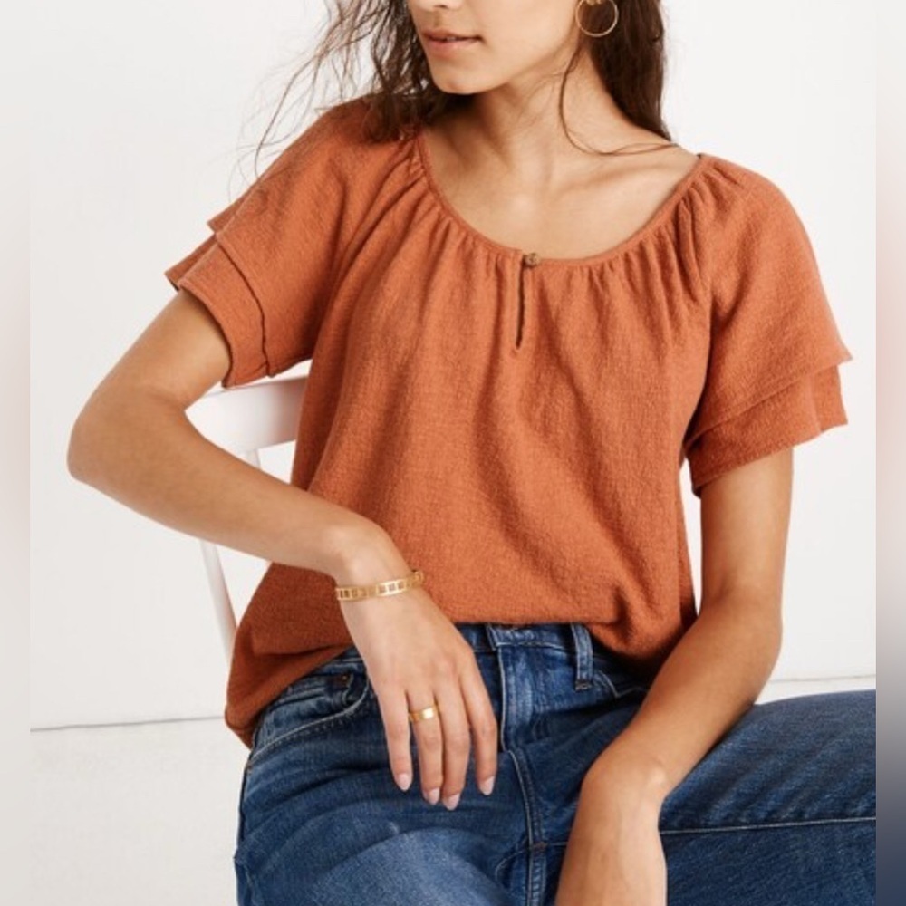 Madewell Texture & Thread Tiered-Sleeve Sweet Dahlia Top Size Small